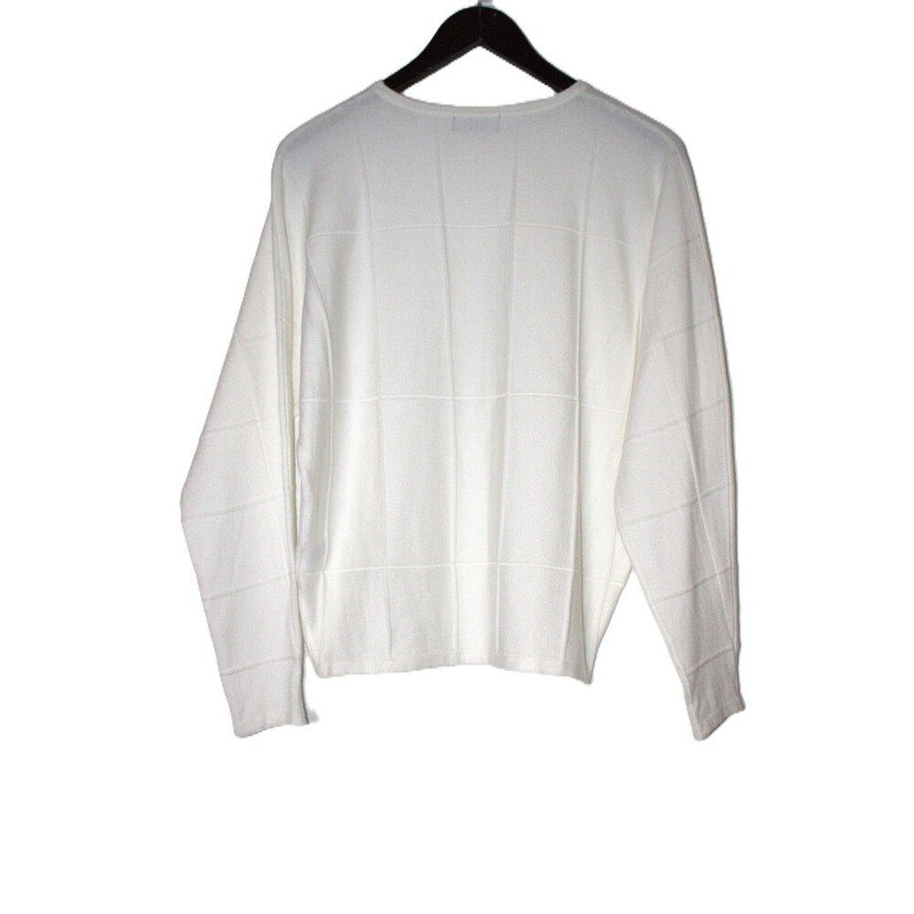 TAHARI Womens Size S/P Long Sleeve Windowpane Lightweight Grid Sweater White - Picture 3 of 10